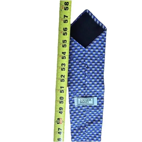 Versace Tie All Logo pattern Men's 100% Silk Blue A001936